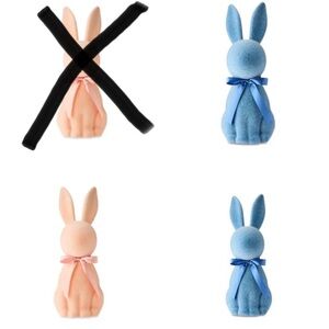 NEW BUNDLE OF 3 Flocked Bunny Figurines with Ribbons